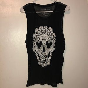 Black cut off tank with floral skull